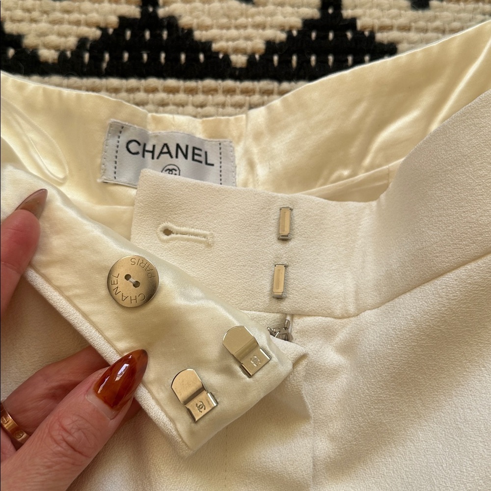 CHANEL White and Blue Wide Leg Pants - Picture 7 of 14
